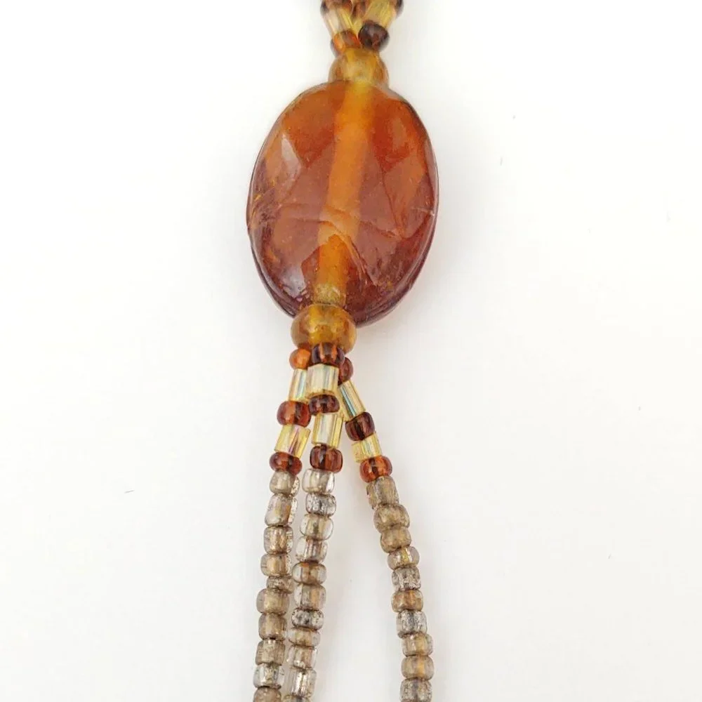 Long vintage glass and seed bead necklace